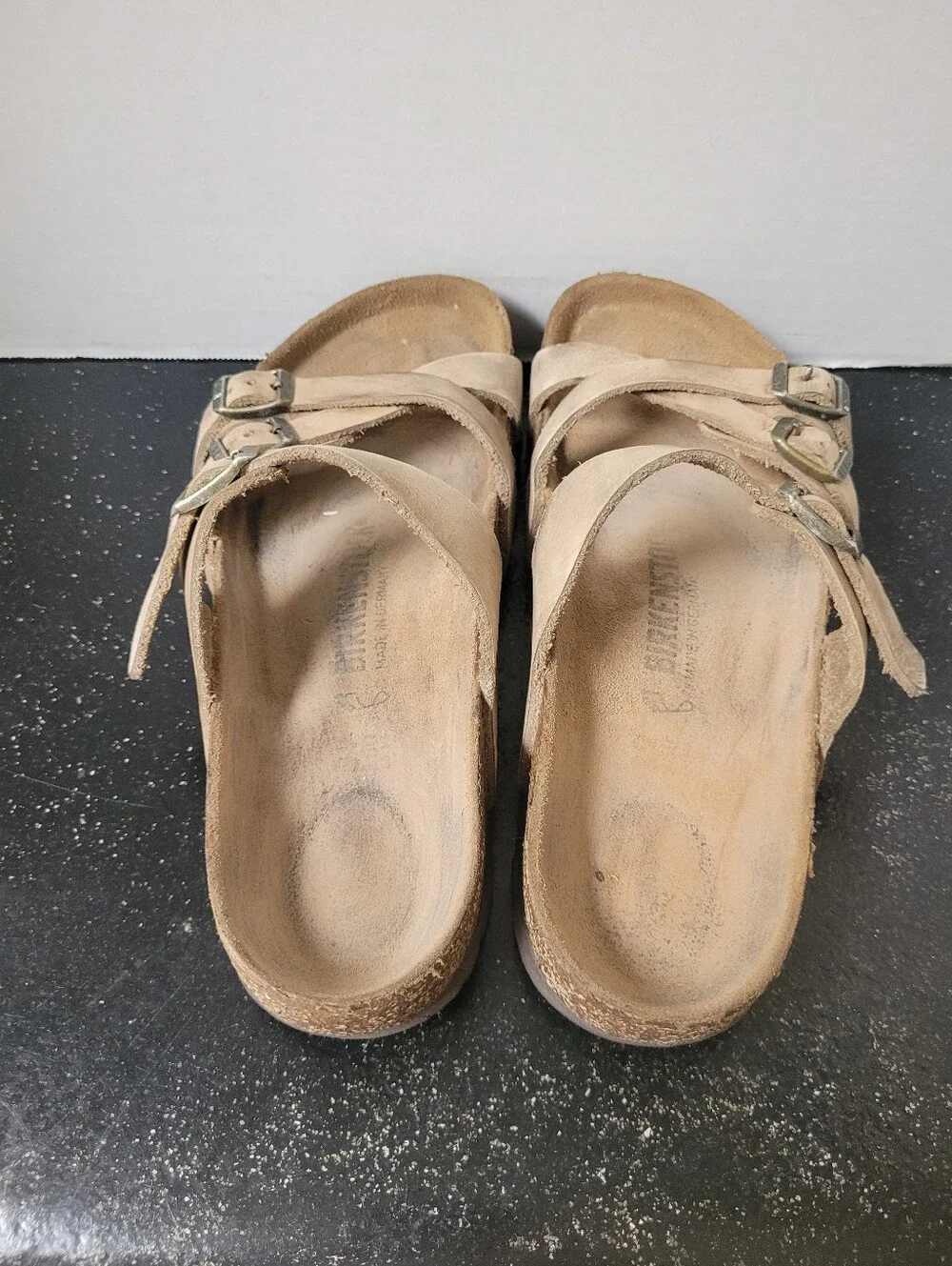 Birkenstock Neutral Beige Suede Buckle Slide Sandals
